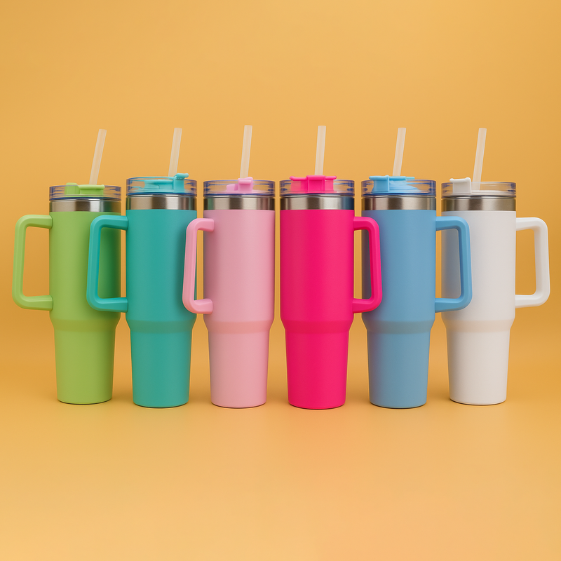 Premium Stainless Steel Handle Tumbler (With Straw & Lid)